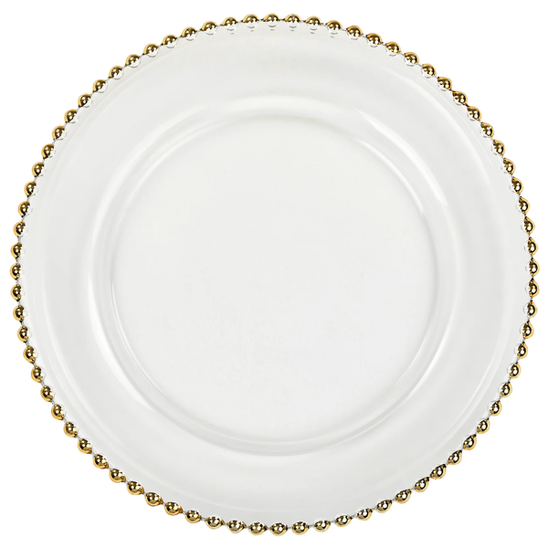 Gold Beaded Rim Glass Charger Plate - Party Rental by Royal Table Settings