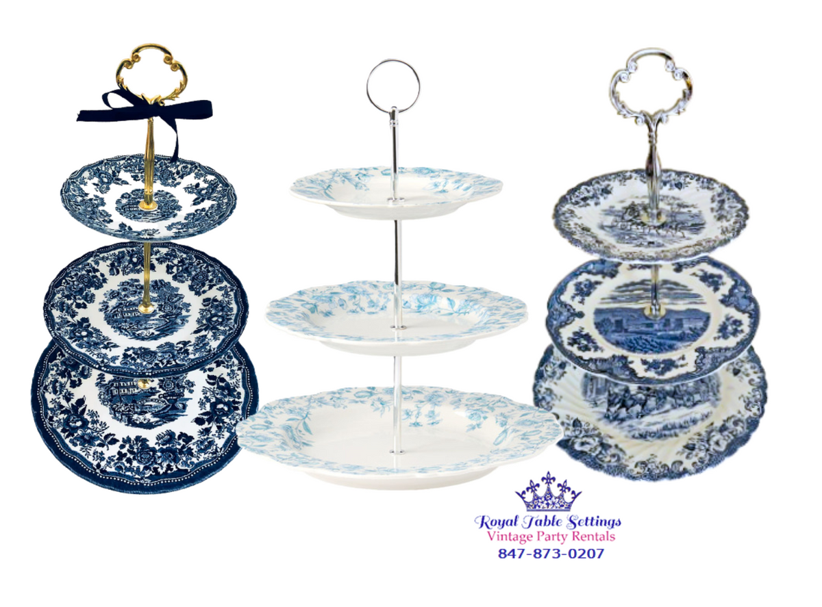 Blue & White 3-Tier Cake Stands - Royal Table Settings – Royal  display picture 1
