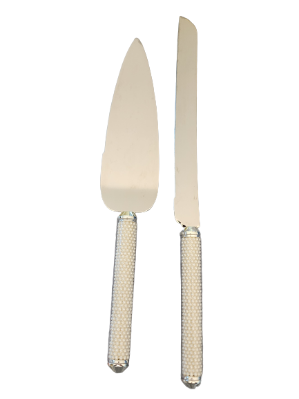 White Pearl & Silver Cake Knife & Server Set