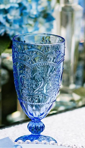 Blue Glass Goblet Vintage Inspired by Royal Table Settings