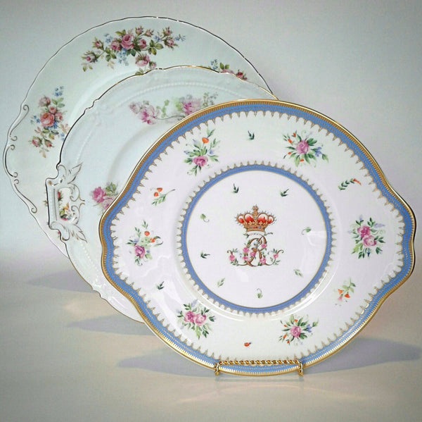Two handle dessert plates / Appetizer / Cake Plates Vintage Party Rentals with Royal Table Settings.