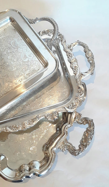 Large Silver-Plated Trays. Vintage Party Rentals by Royal Table Settings.