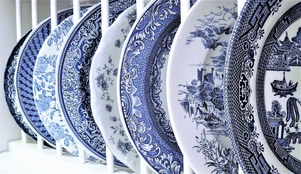 Blue & White Chinoiserie Dinner Plates Vintage Party Rentals with Royal Table Settings.