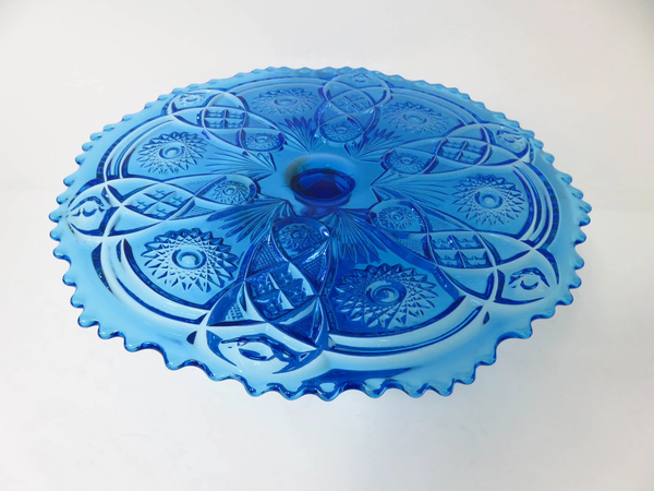 Blue STAR Glass Pedestal Cake Stand