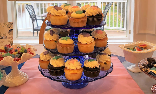 Cobalt Blue Glass Pedestal Cake Stands for your next event. Vintage Party Rentals with Royal Table Settings.