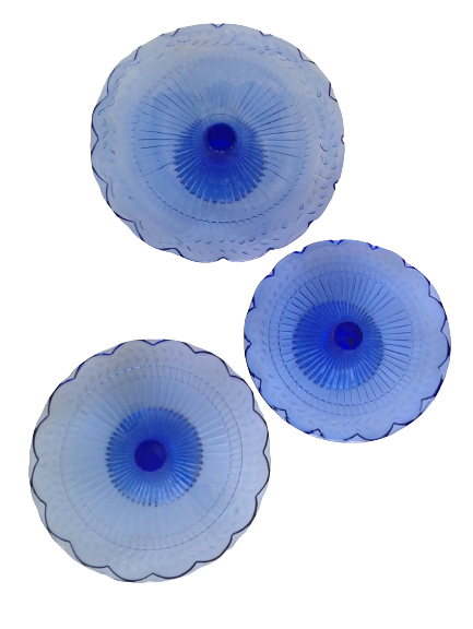 Cobalt Blue Glass Pedestal Cake Stands for your next event. Vintage Party Rentals with Royal Table Settings.