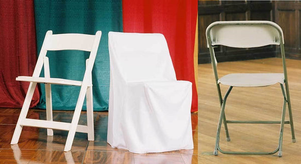 Example of Folding Chair with Square Back Chair Cover by Royal Table Settings Party Rentals. 