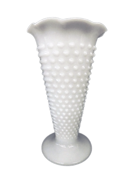Trumpet Milk Glass Vases. Vintage Party Rentals. Royal Table Settings