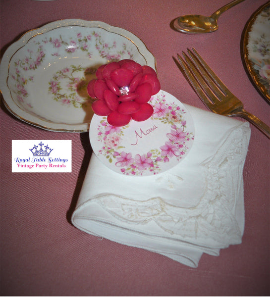 Vintage Napkin and Napkin Rings for rent by Royal Table Settings. Vintage Party Rentals.