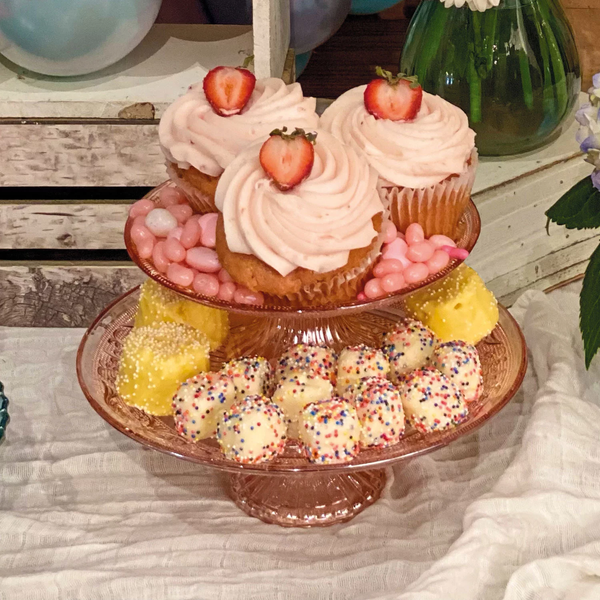 Pink Iridescent Pedestal Cake Stands Vintage Rentals by Royal Table Settings.