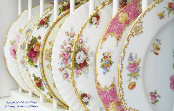 Royal Table Settings Vintage Dinner Plates. Beautiful Vintage china rentals for any type of event!    Vintage Party Rentals. China rentals. Dinner Plate Rentals.