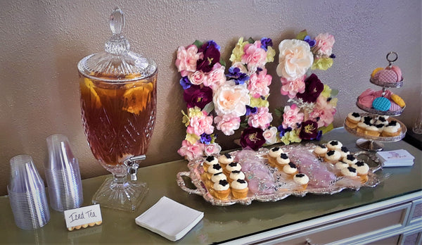 Small Crystal Beverage Dispenser, Medium Silver-Plated Serving Trays & 1 Small 3-Tier Silver-Plated Cake Stand.