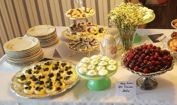 Jade Colored Glass Pedestal Cake Stand displayed in Sweets Buffet