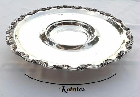 Large Rotating Silver-Plated Serving Tray.  Party rentals by Royal Table Settings.
