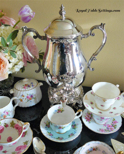 Elegant Hot Beverage Dispenser / Urn. Vintage Party Rentals. Royal Table Settings.