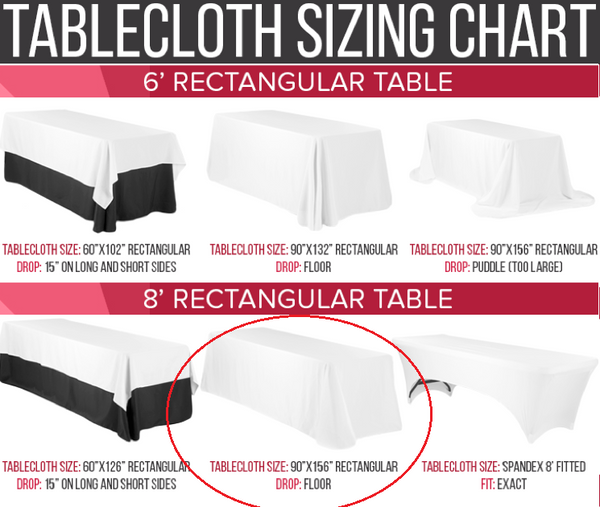 Example of Table Linen Rentals 90 x 156 on an 8 foot rectangular table