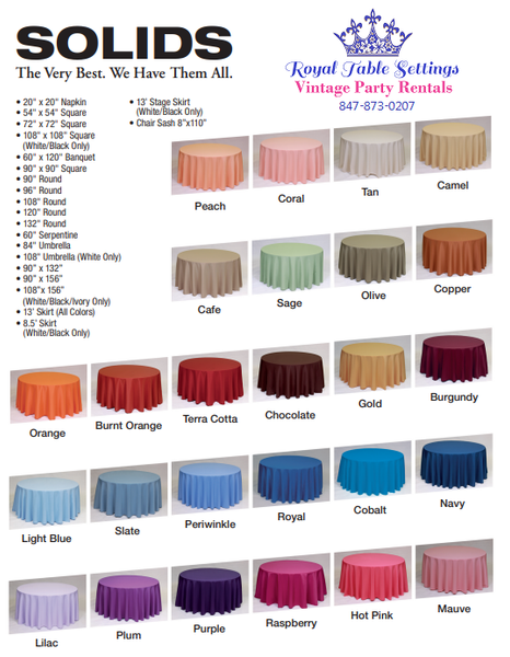 Solid Color Polyester Table Linens - 90" x 132" Rectangle