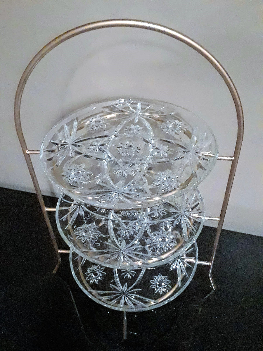 3 Tier Metal Stand With Vintage Glass Plates Royal Table Settings Royal Table Settings Llc 7382