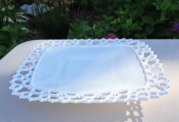 Medium - White Square Milk Glass Serving Tray