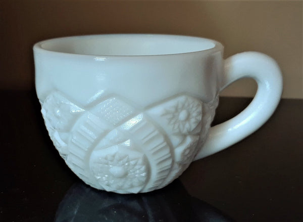 Milk Glass Cups for Rent by royal table settings
