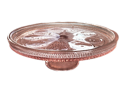 Pink Glass Cake Stand Raised Edge.  Rentals by Royal Table Settings.