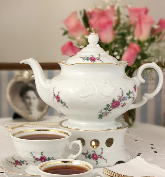 Teapot with warmer. Tea Party Rentals by Royal Table Settings.