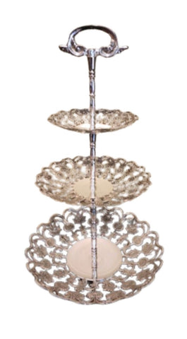3-Tier Silver-Plated Lace Cake Stand. Cake Stand Rentals for Party by Royal Table Settings