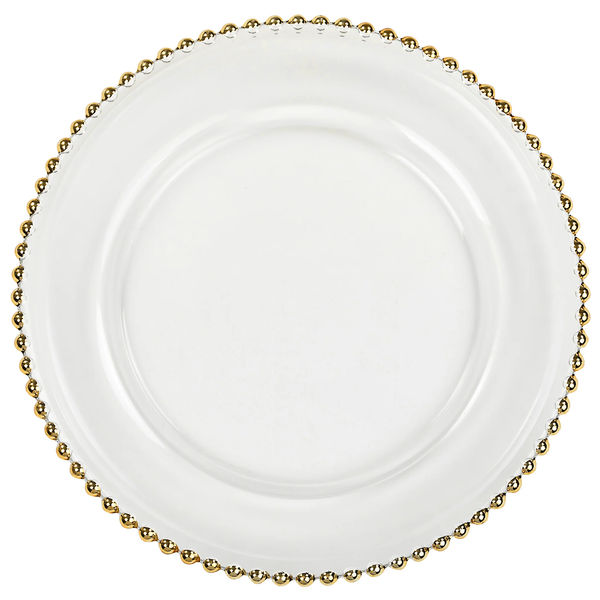  Gold Beaded Rim Glass Charger Plate - Party Rental by Royal Table Settings