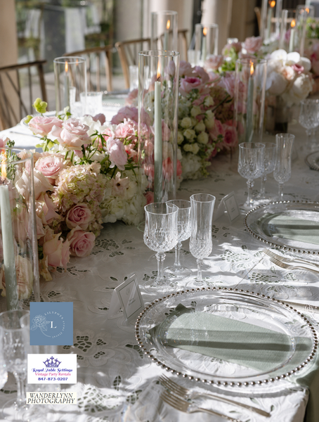 Crystal Glasses for rent. Crystal Water Glasses, Champagne Glasses, Wine Glasses for your wedding. Party Rentals by Royal Table Settings