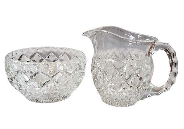 Crystal Creamer & Sugar Bowl Set by Royal Table Settings Party Rental for your tea party wedding or bridal or Baby shower