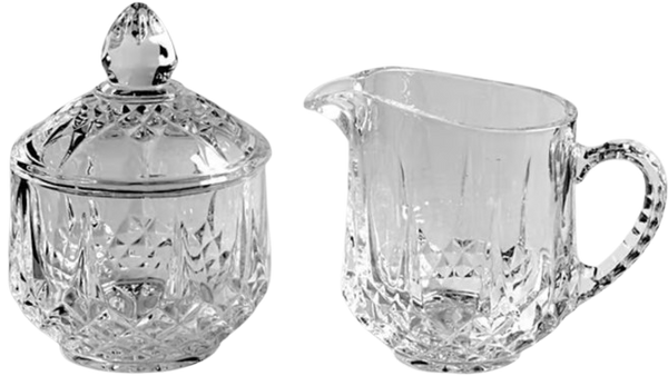 Crystal Creamer & Sugar Bowl Set by Royal Table Settings Party Rental for your tea party wedding or bridal or Baby shower