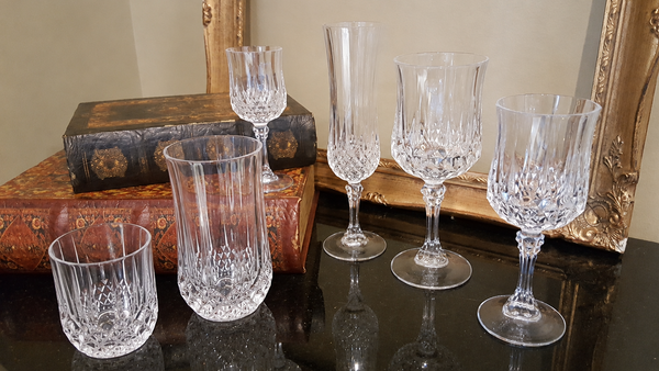 Crystal Glasses. Party Rental Royal Table Settings