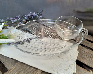 Oval Glass Snack Plate Tennis Plates with Teacup Set, party rentals by Royal Table Settings