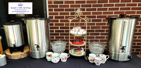 Small and Large Hot Beverage Dispenser / Urn for Rent. Party Rentals by Royal Table Settings