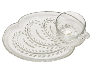 Oval Glass Snack Plate with Teacup Set, party rentals by Royal Table Settings