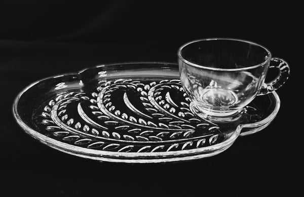 Oval Glass Snack Plate with Teacup Set. Party Rentals by Royal Table Settings. Tea Party. Sanck Plates