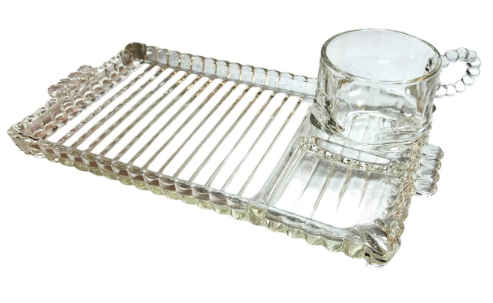 Rectangular Glass Snack Plate with Teacup Set, party rentals by Royal Table Settings