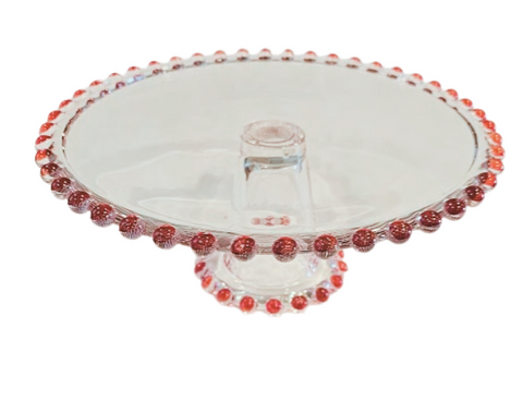 Red Beaded Glass Cake Plate