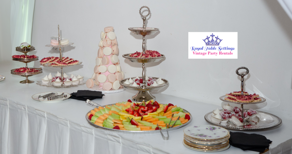 2-Tier Silver-Plated Cake Stand Vintage Party Rentals with Royal Table Settings.