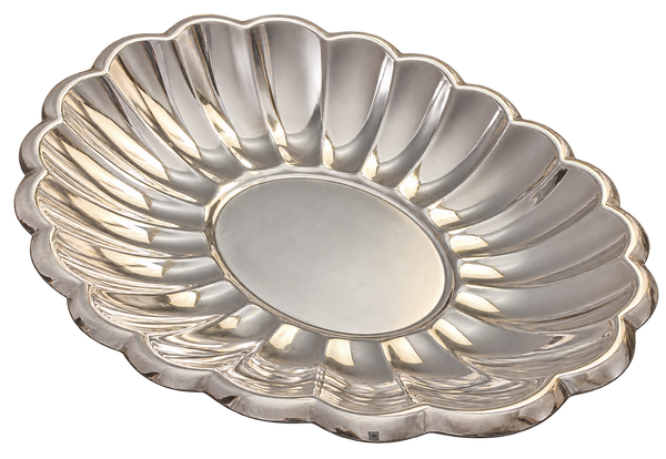 Silver-Plated Oval Bowl with Scalloped Edges