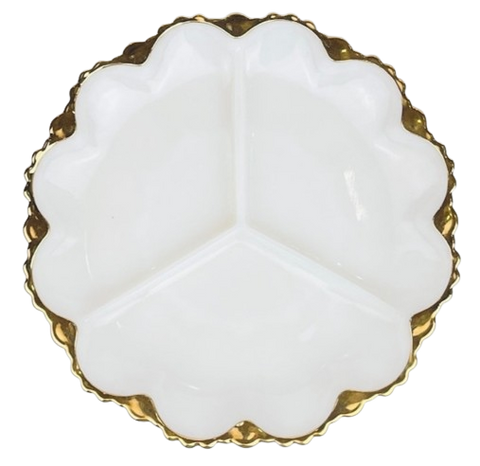 Milk Glass Gold Rim 3 Section Serving Plates