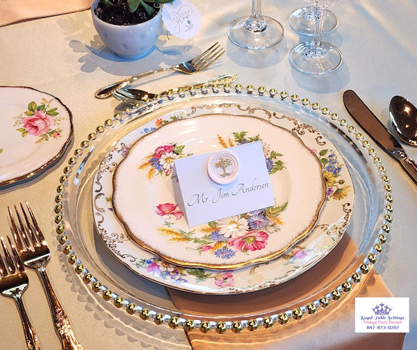 Beaded Glass Charger Plate - Gold Trim