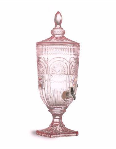 Pink Glass Beverage Dispenser.  Party Rentals by Royal Table Settings 
