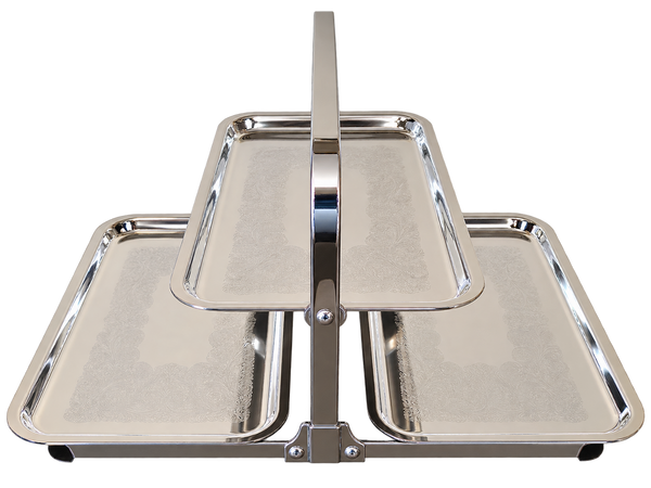 3-Tier Rectangular Silver Folding Dessert Server