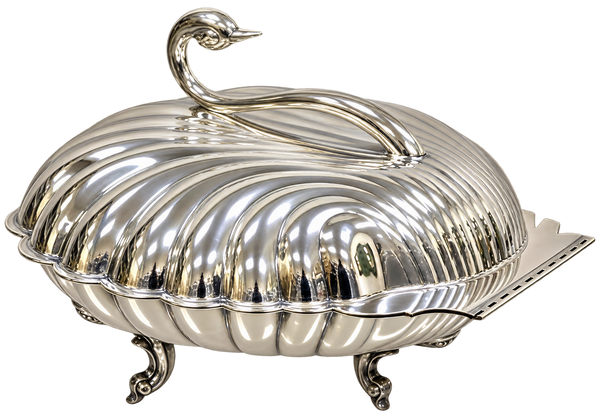 Silver-Plated Swan Clamshell Serving Dish