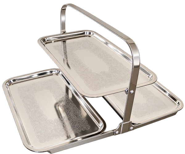 3-Tier Rectangular Silver Folding Dessert Server