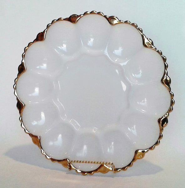 Milk Glass Gold Rim Serving Plate
