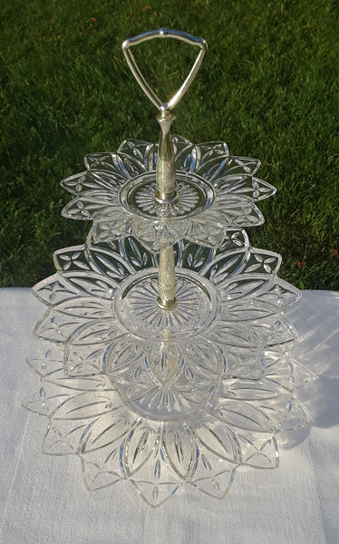 3 Tiered Glass Serving Tray. Party Rentals. Royal Table Settings.