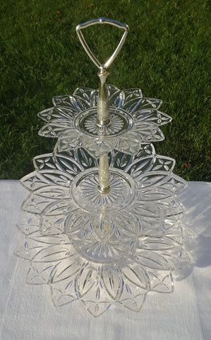 3 Tiered Glass Serving Tray. Party Rentals. Royal Table Settings.