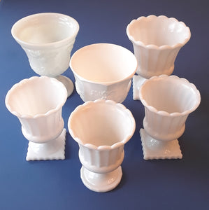 Milk Glass Vases for Rent by Royal Table Settings. Rent Milk Glass Vases for high tea, baby showers, and wedding showers. Milk Glass Party Rental Chicago, Lake Geneva Wisconsin, Twin Lakes Wisconsin, Barrington, Lake Forest.